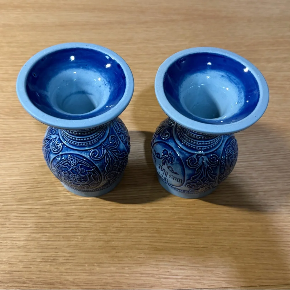 Vintage German Ceramic Wine Beer Cups Set- Plein Weinkrug und Weinbecher 1900